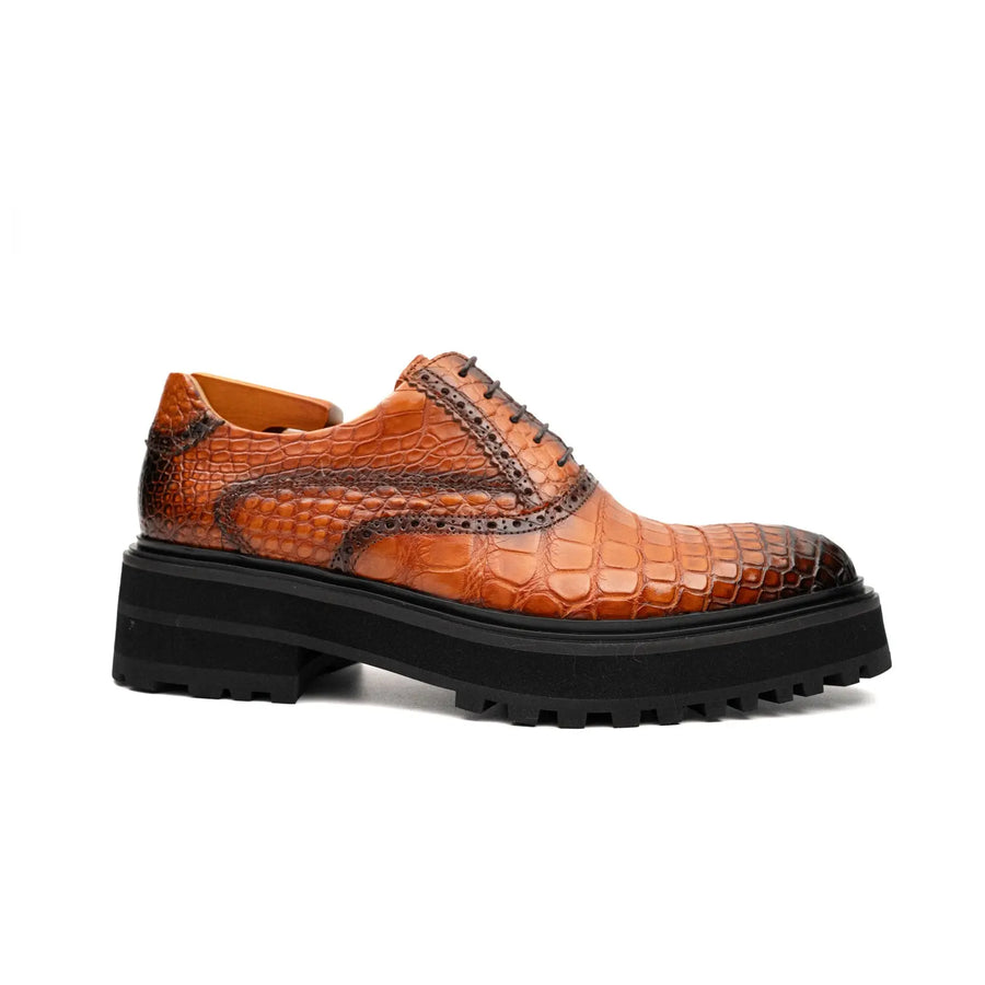 Timsah Desenli Kalın Kanat Detaylı Brogue Oxford Ayakkabılar
