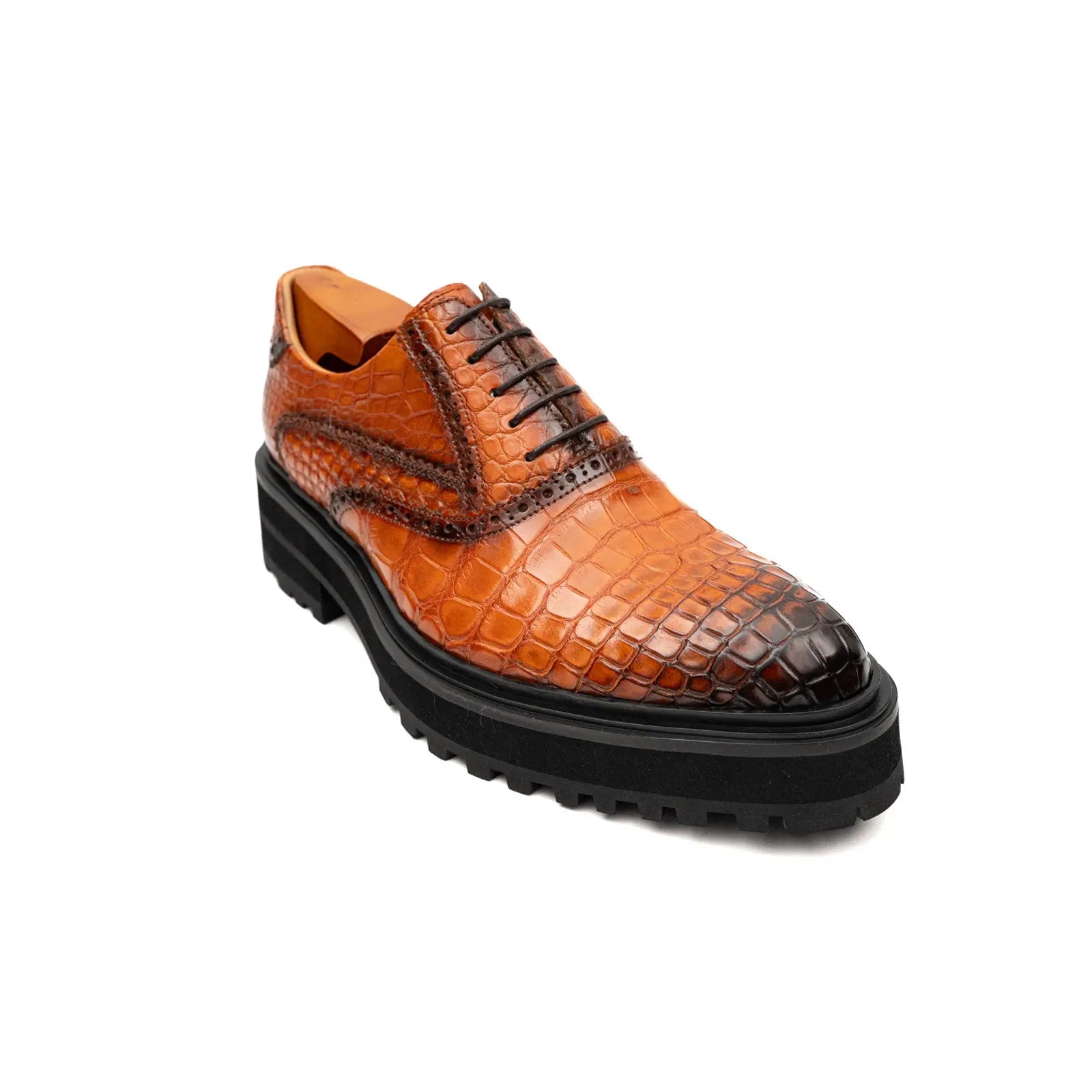 Cognac Nile Crocodile Chunky Wingtip Brogues Divinch