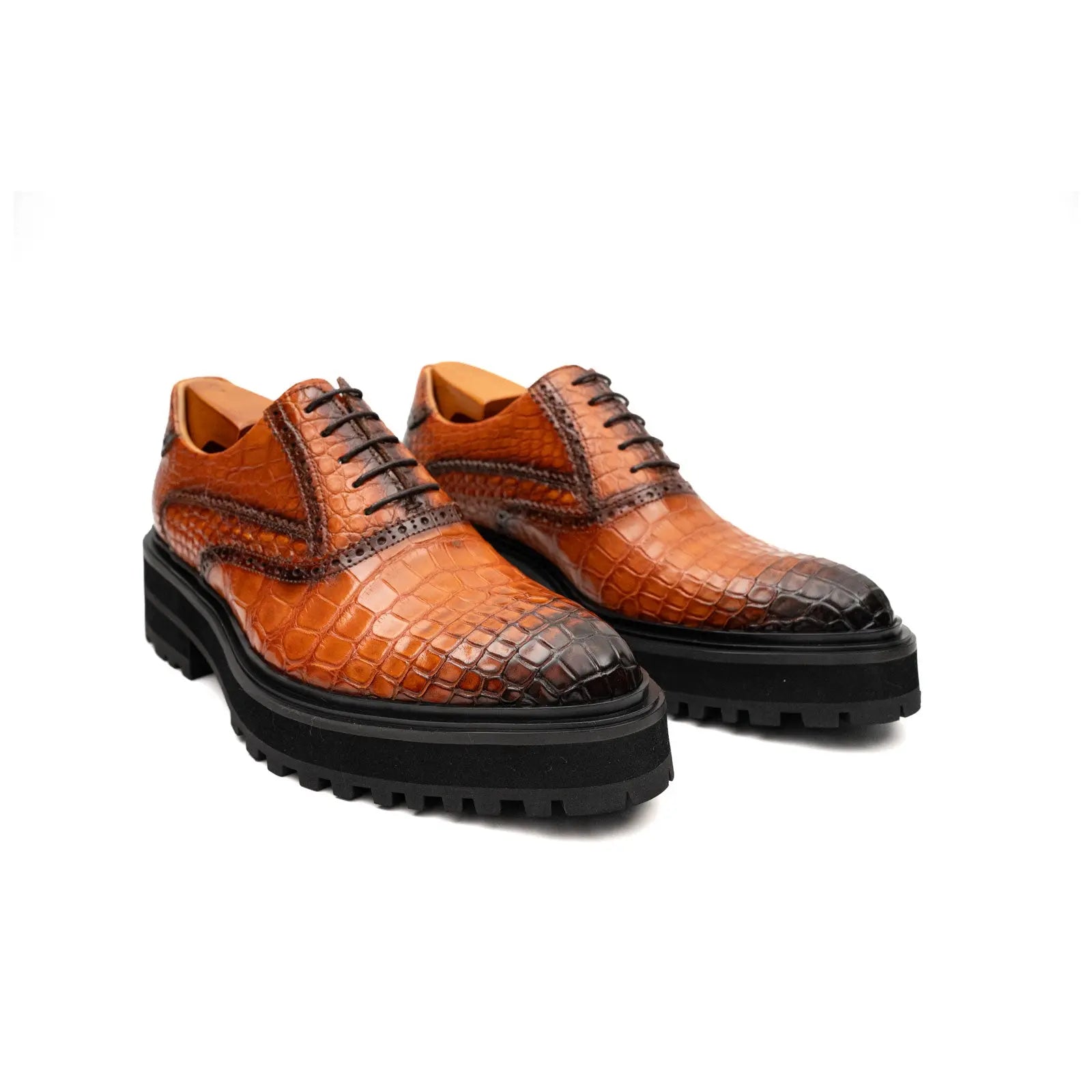 Cognac Nile Crocodile Chunky Wingtip Brogues Divinch