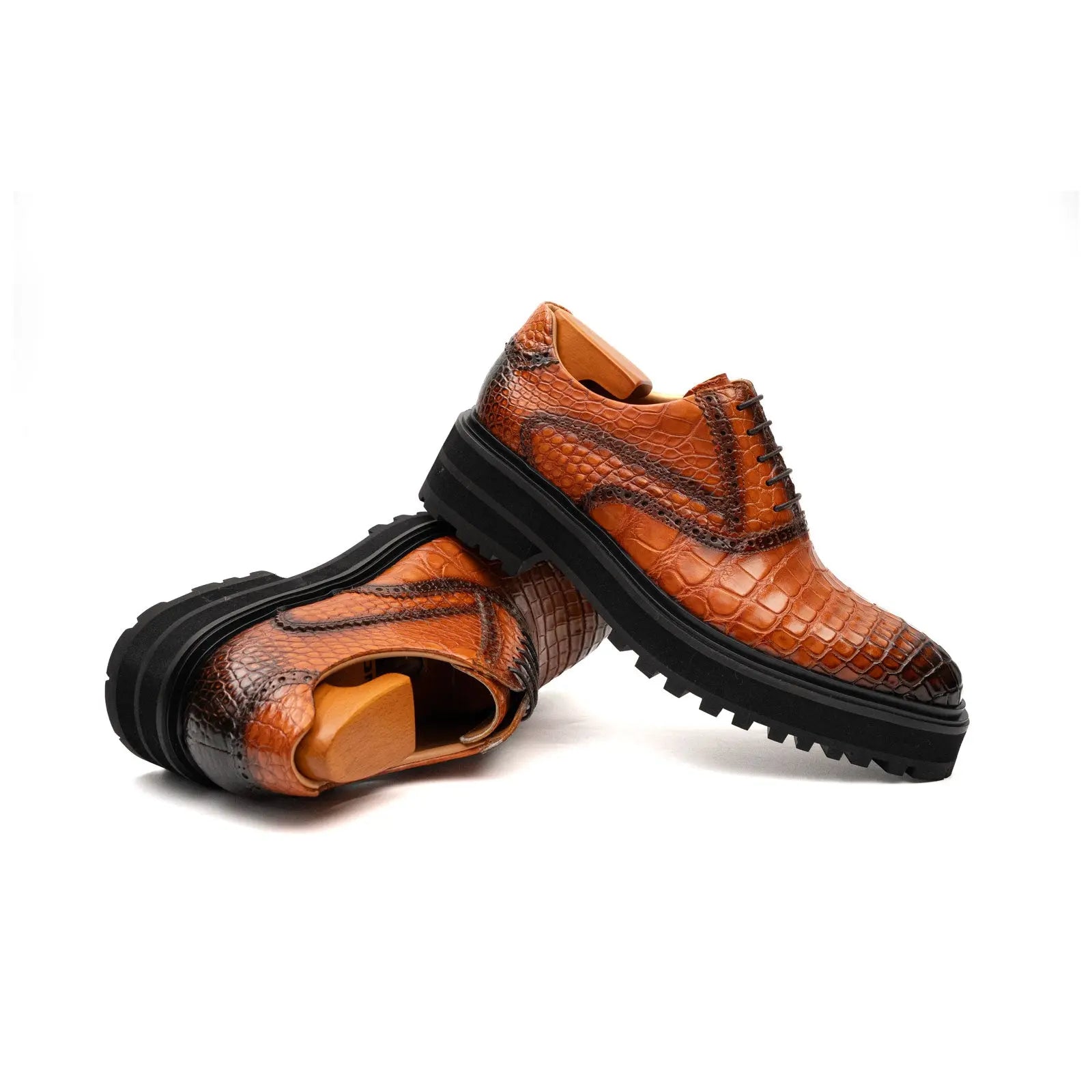 Cognac Nile Crocodile Chunky Wingtip Brogues Divinch