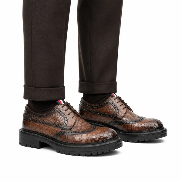 Krokodilprägung Profilsohle Derby Schuhe