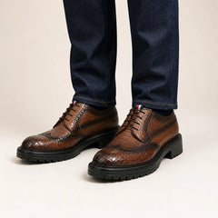 Croc-Embossed Lug Derby Shoes — on-foot studio view