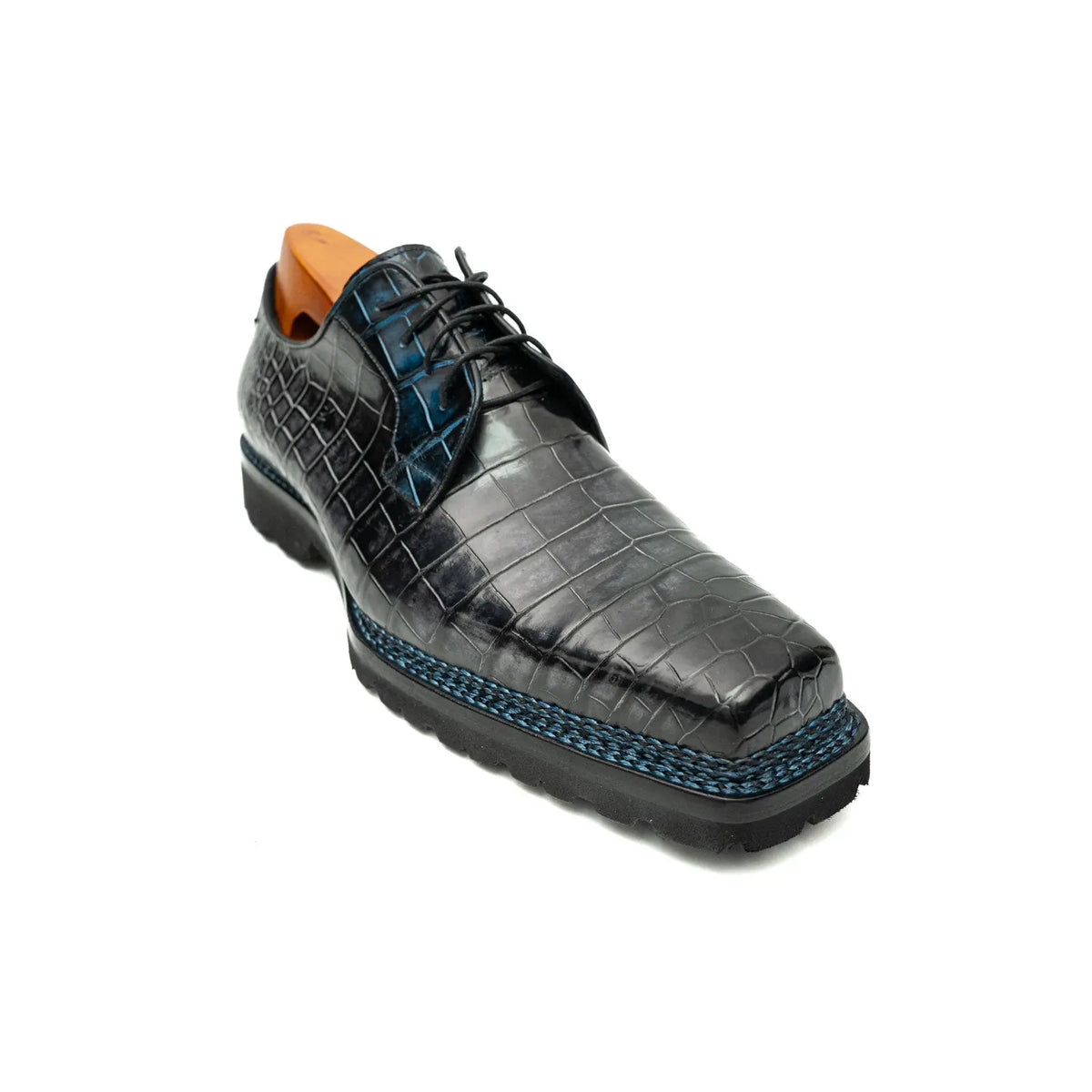 Zapatos Derby Noruegos con Textura de Cocodrilo del Nilo en Café Marrón