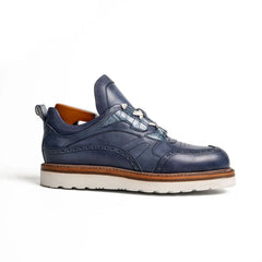 Blue Brogue Casual Shoes with White Sole