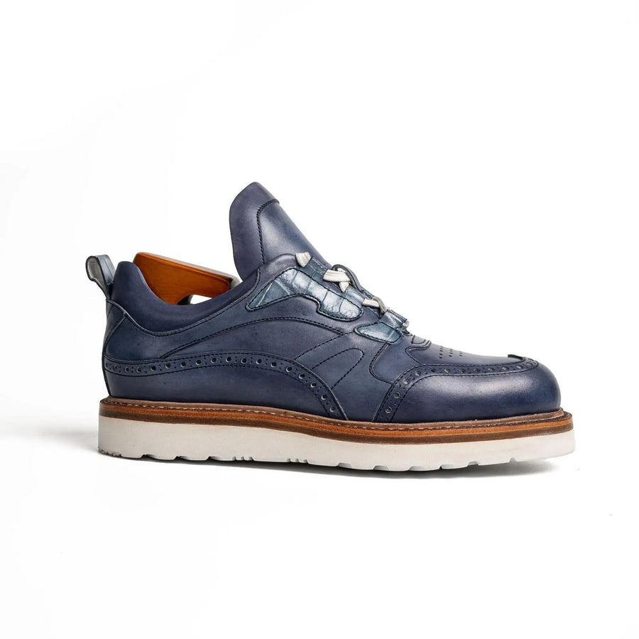 Chaussures décontractées bleues de type brogue à semelle blanche
