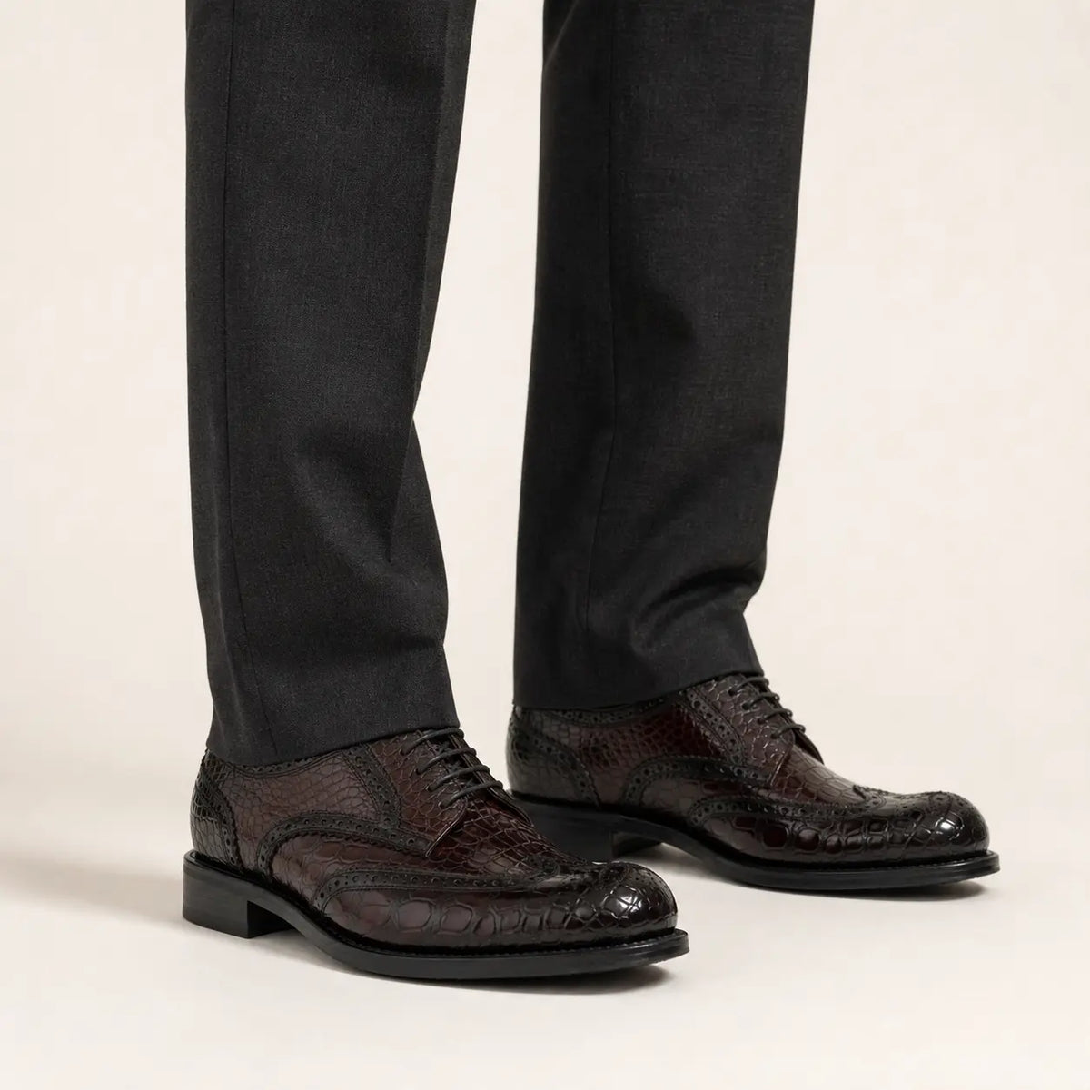 DIVINCH crocodile Goodyear Derby shoes — on-foot studio view
