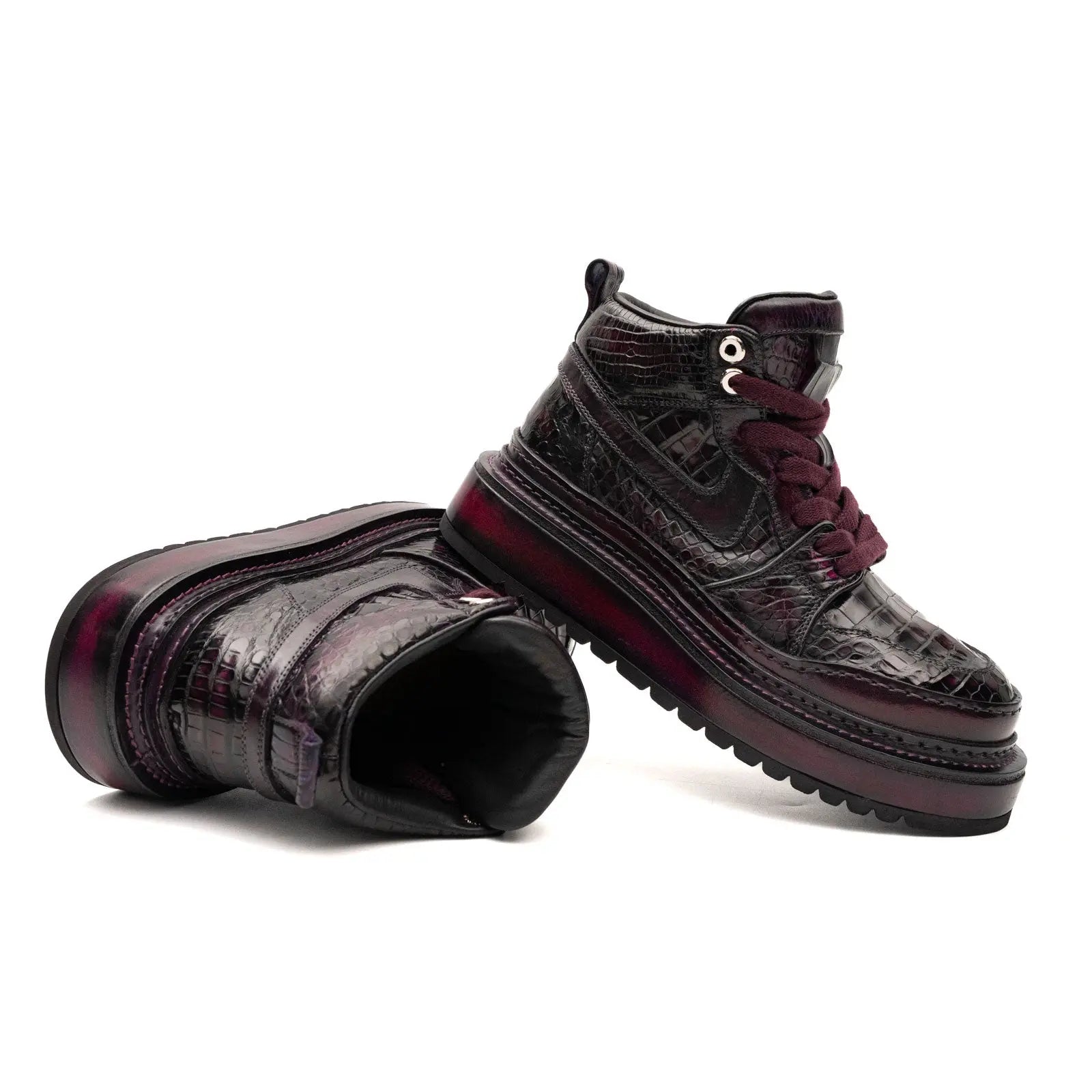 Crocodile Leather High Top Platform Boots Divinch