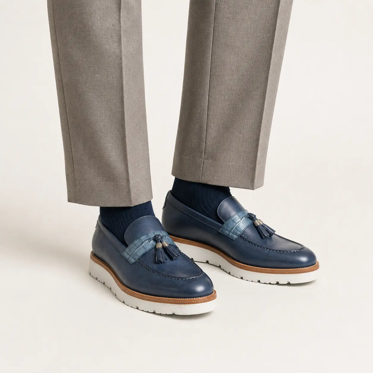 DIVINCH Navy Tassel XL Loafer — on-foot studio view