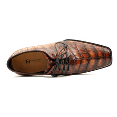 Derby en crocodile cognac à semelle crantée