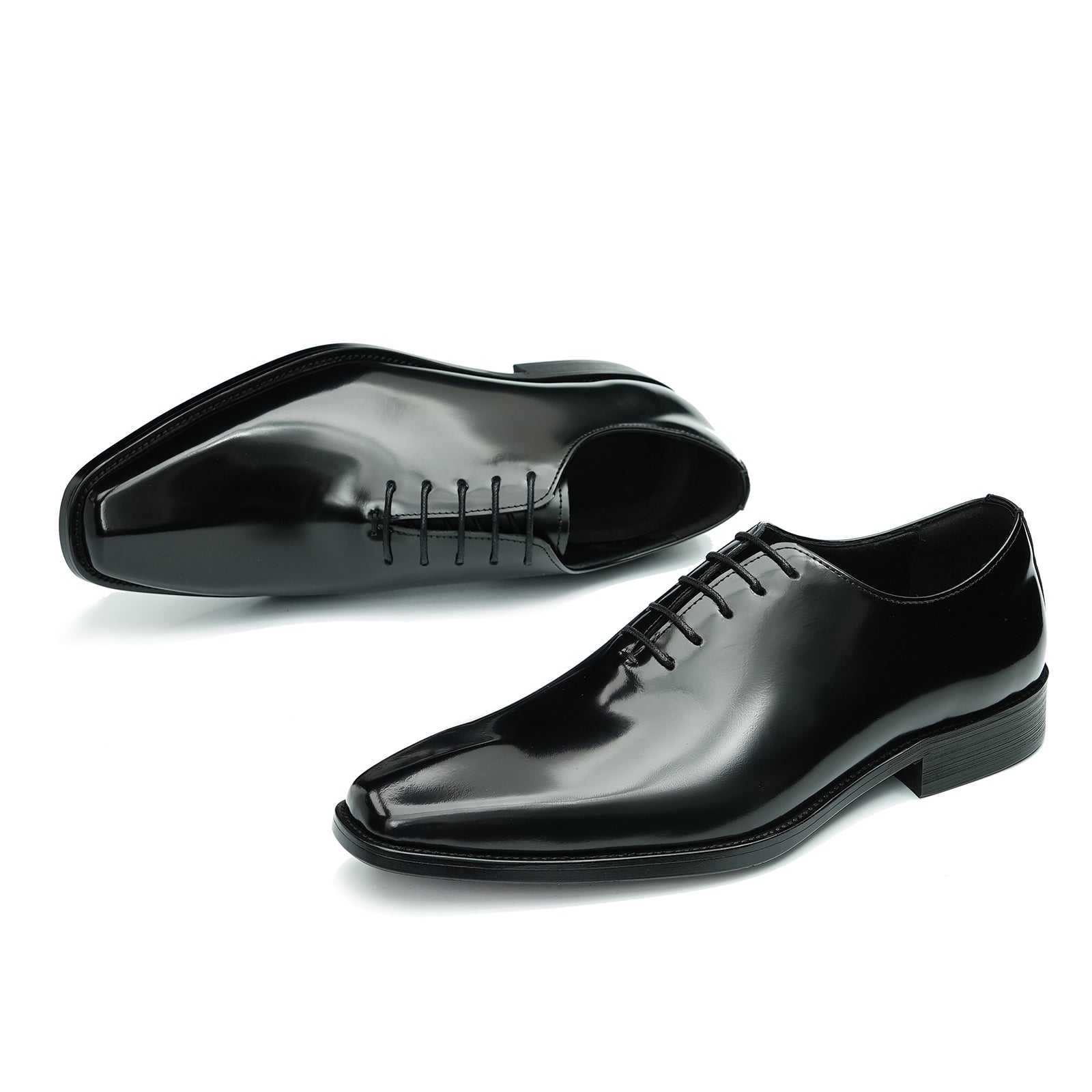 Men's genuine leather one-piece lace-up oxford shoes D96130 Black - Divinch