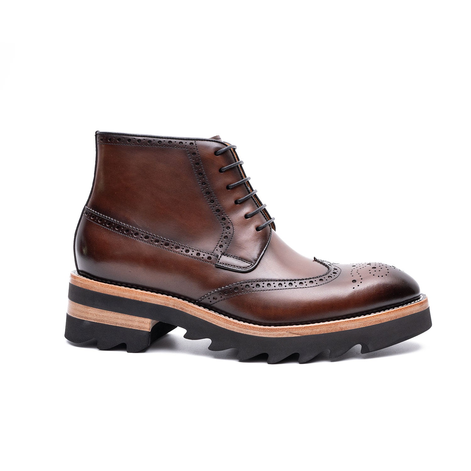 Chaussures Derby Brogue en Cuir Lavé à la Main 668-23