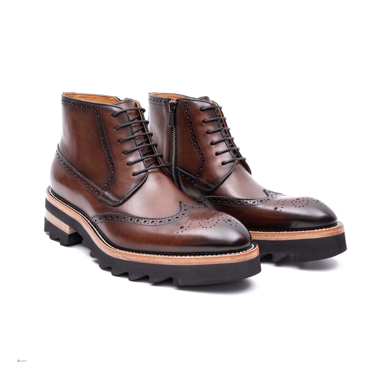 Chaussures Derby Brogue en Cuir Lavé à la Main 668-23