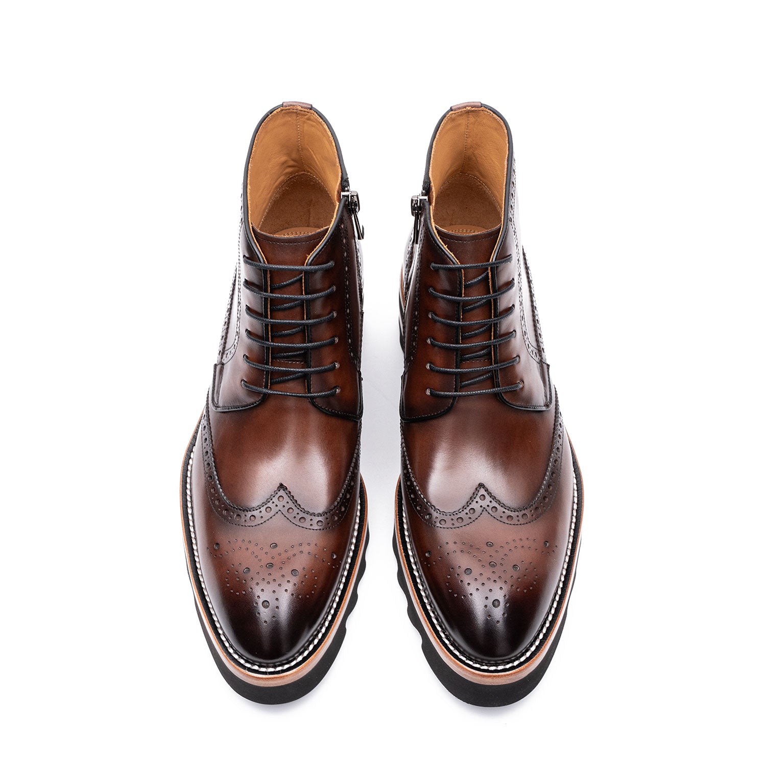 Chaussures Derby Brogue en Cuir Lavé à la Main 668-23