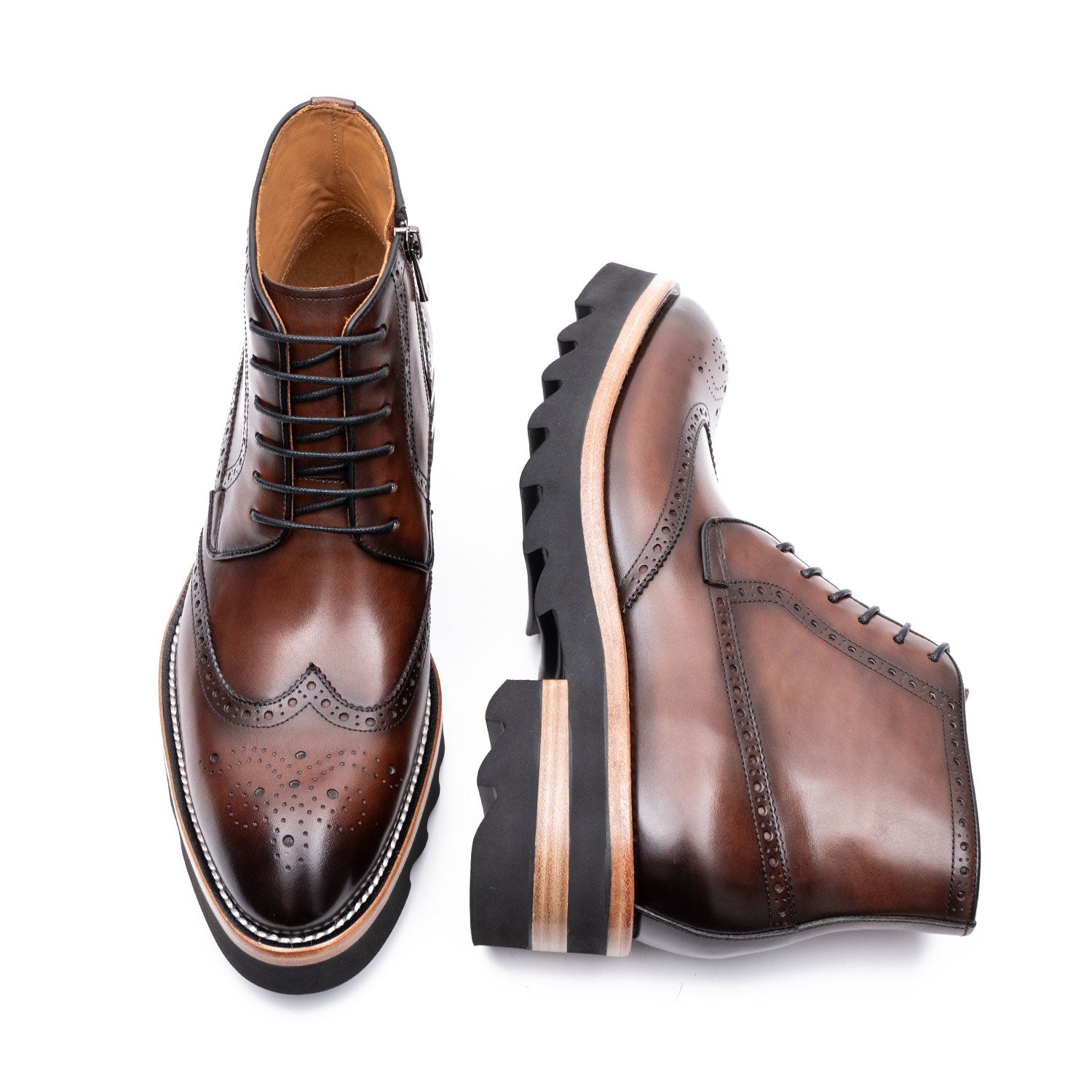 Chaussures Derby Brogue en Cuir Lavé à la Main 668-23