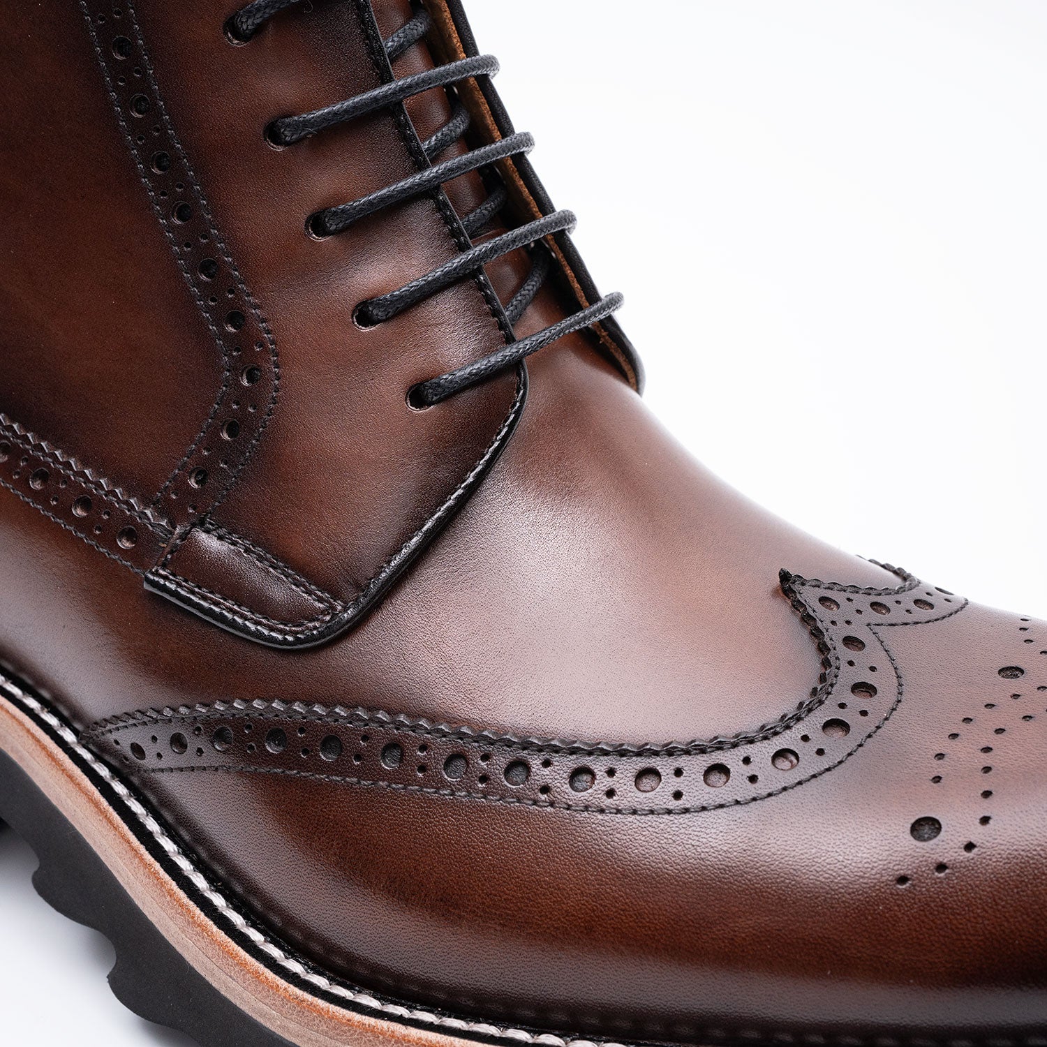 Chaussures Derby Brogue en Cuir Lavé à la Main 668-23