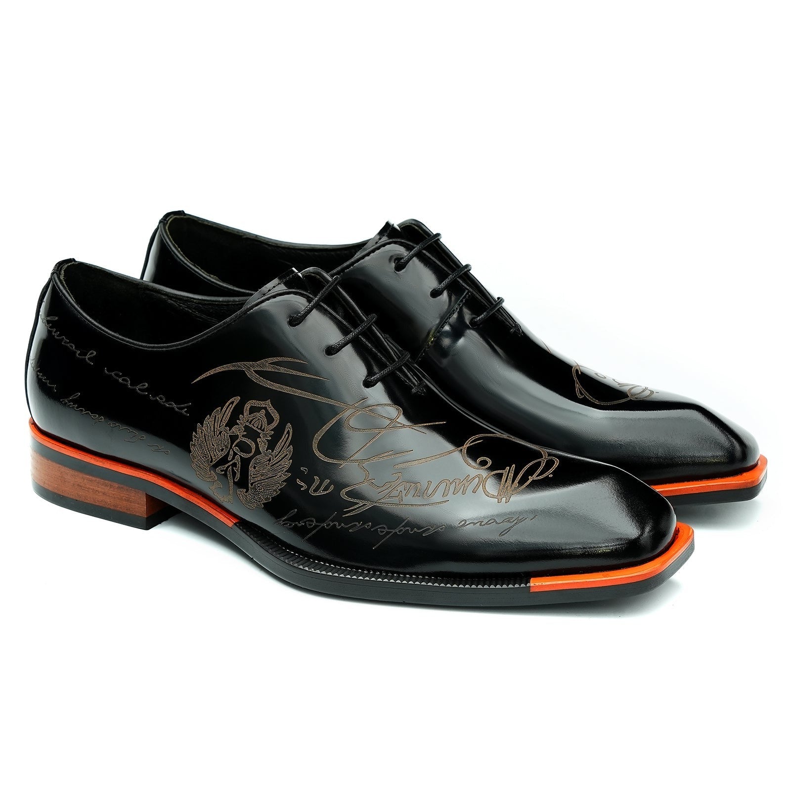 Patent leather carved men's business formal oxford shoes D23689 Black - Divinch