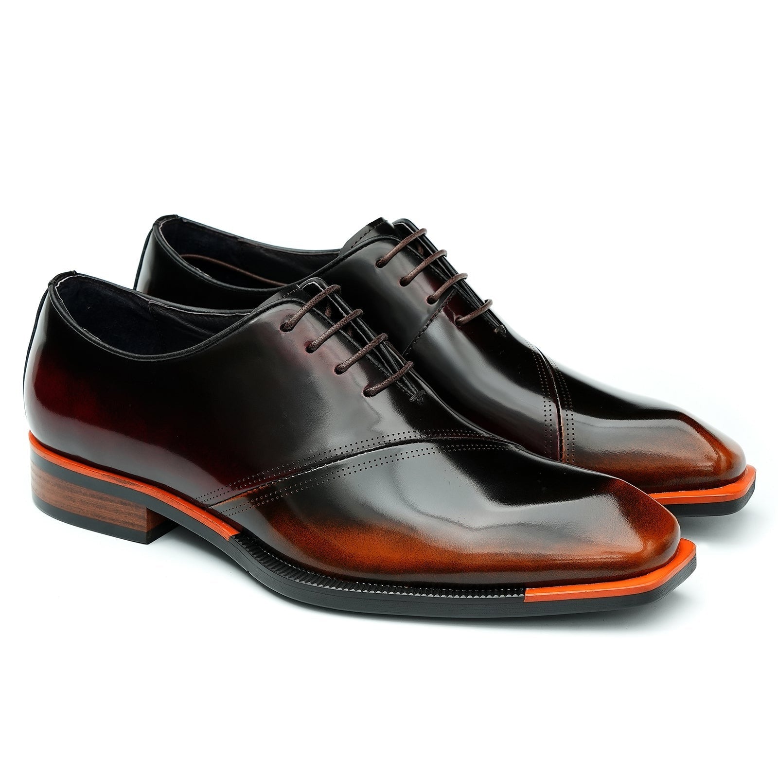 Patent leather leather shoes men's business formal oxford shoes D23690 Coffee - Divinch