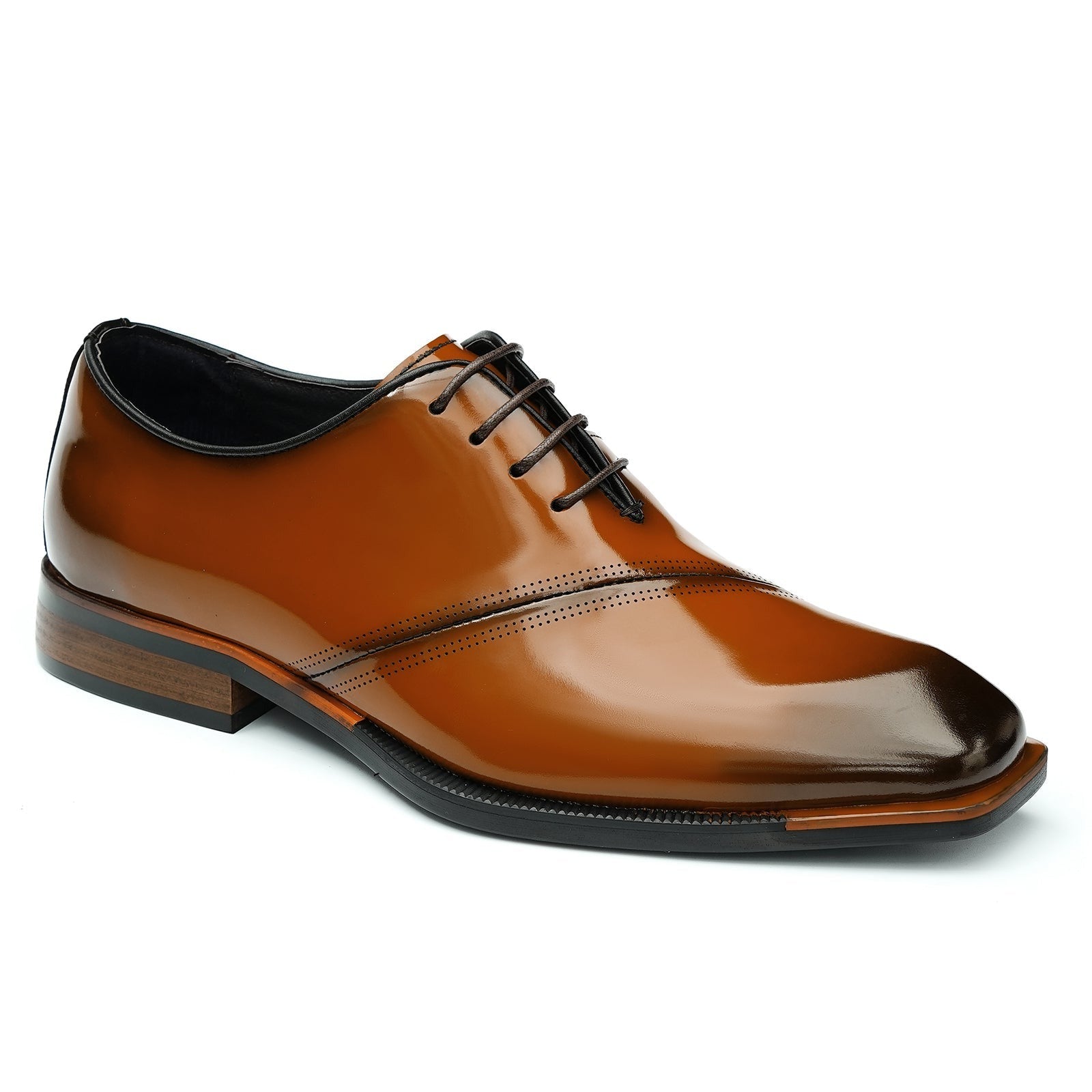 Patent leather leather shoes men's business formal oxford shoes D23690 Brown - Divinch