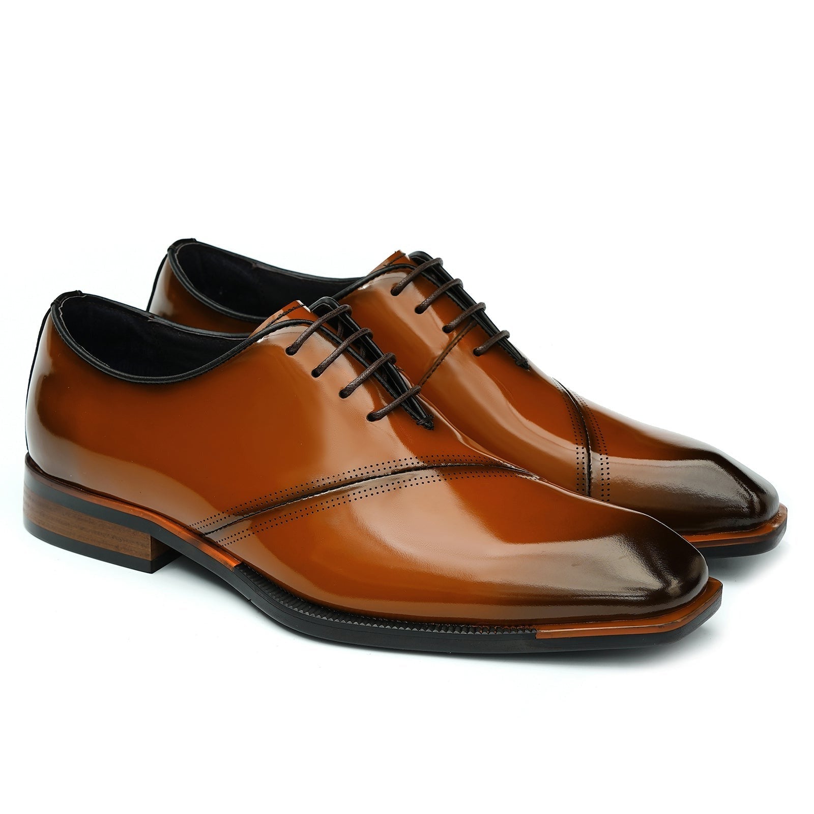 Patent leather leather shoes men's business formal oxford shoes D23690 Brown - Divinch