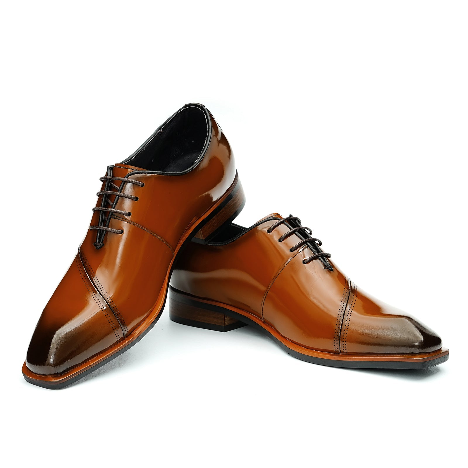 Patent leather leather shoes men's business formal oxford shoes D23690 Brown - Divinch