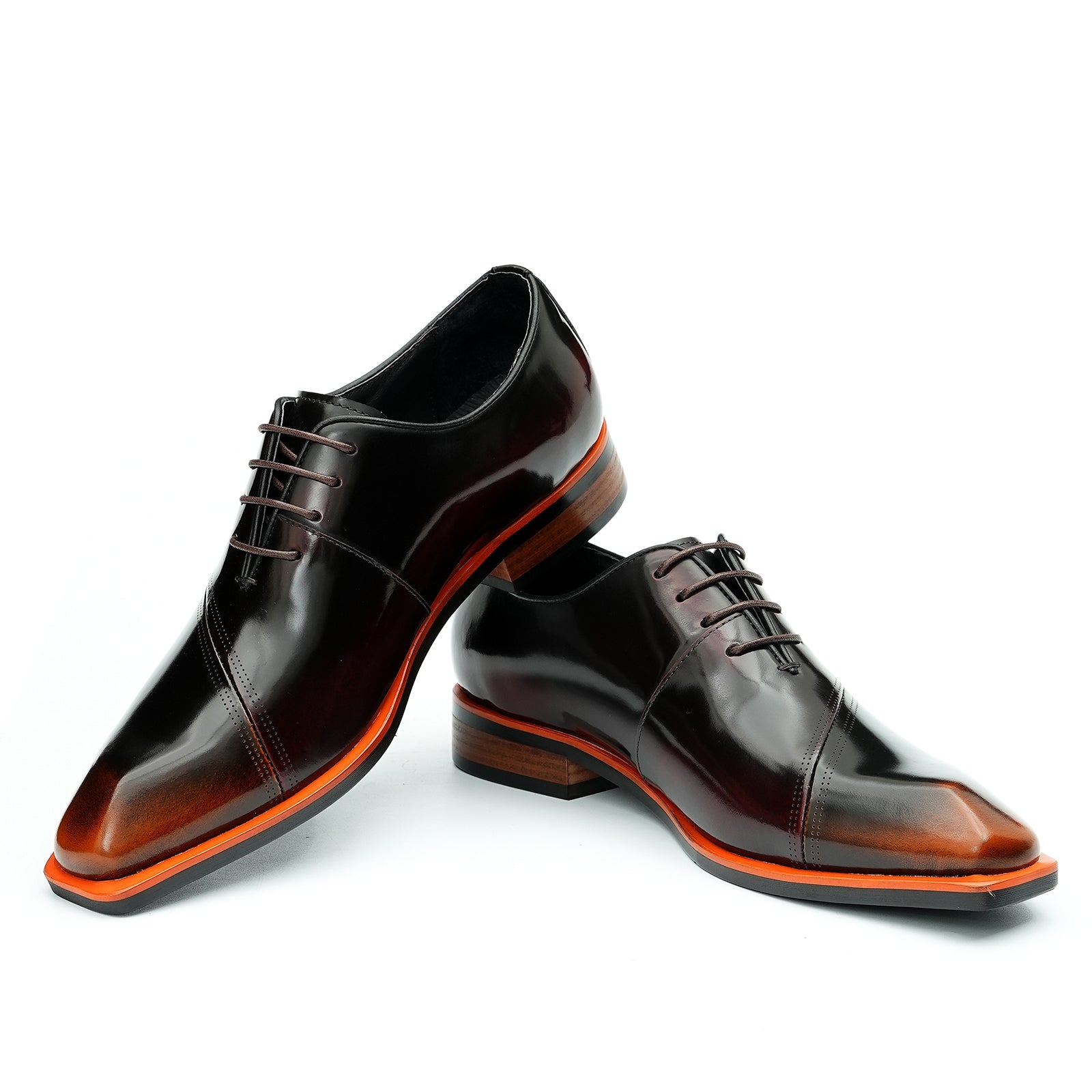 Patent leather leather shoes men's business formal oxford shoes D23690 Coffee - Divinch