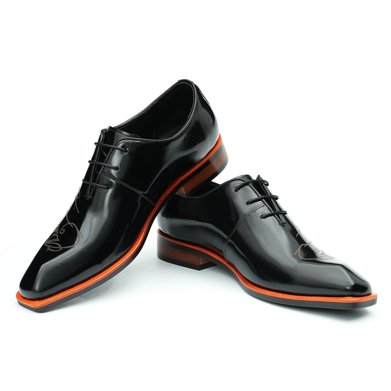 Patent leather carved men's business formal oxford shoes D23689 Black - Divinch