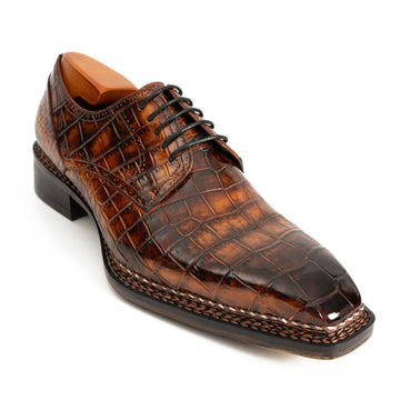 Scarpe norvegesi Derby classiche marroni con coccodrillo 