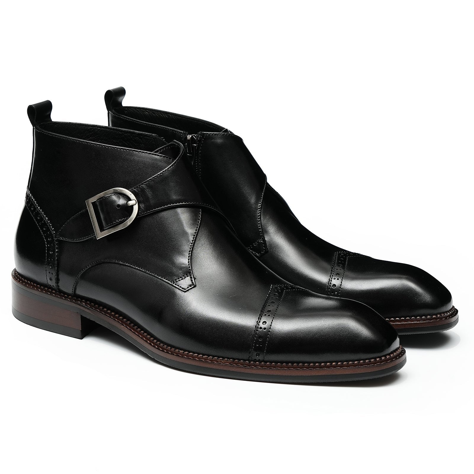 Men's side zipper business formal boots D21320 Black - Divinch