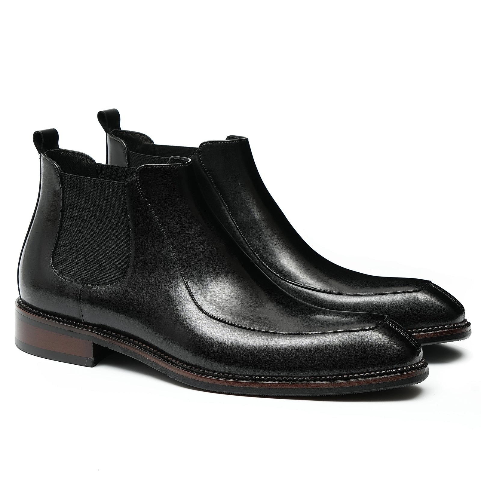 Mens simple elasticated leather Chelsea boots D21319 Black - Divinch