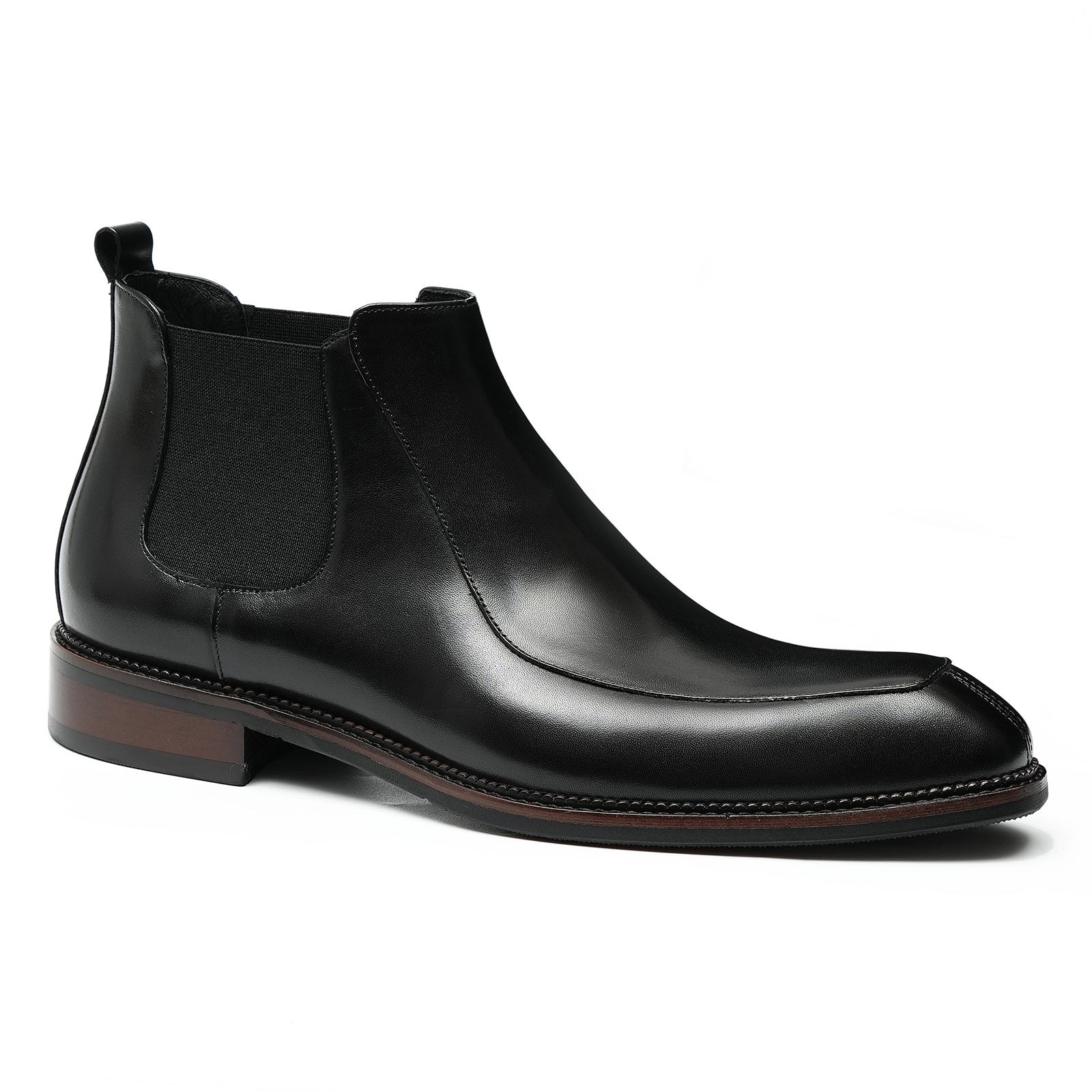 Mens simple elasticated leather Chelsea boots D21319 Black - Divinch