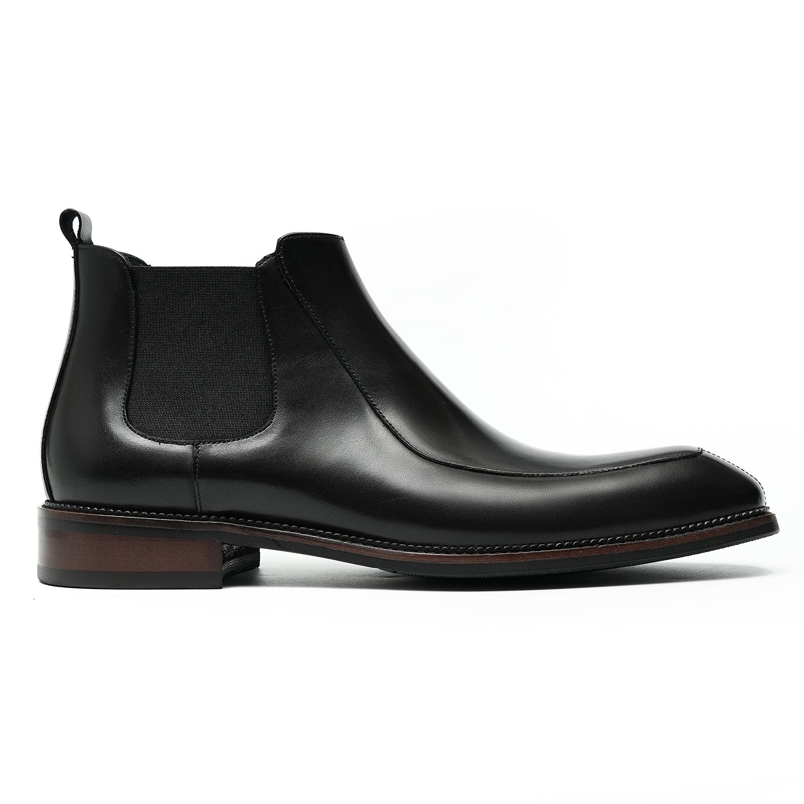 Mens simple elasticated leather Chelsea boots D21319 Black - Divinch