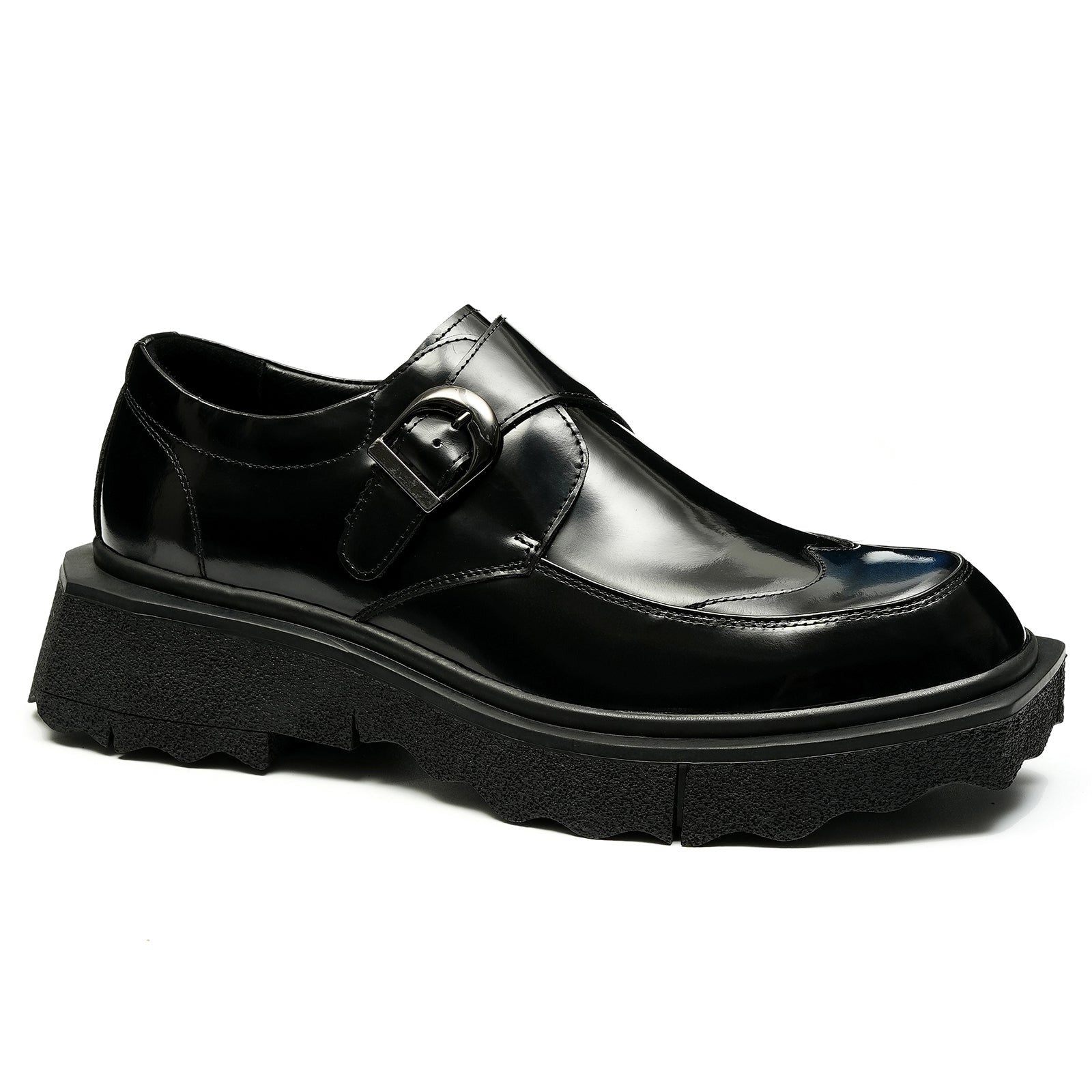 Business formal buckle foam thick sole Monk Shoes D23676 Black - Divinch