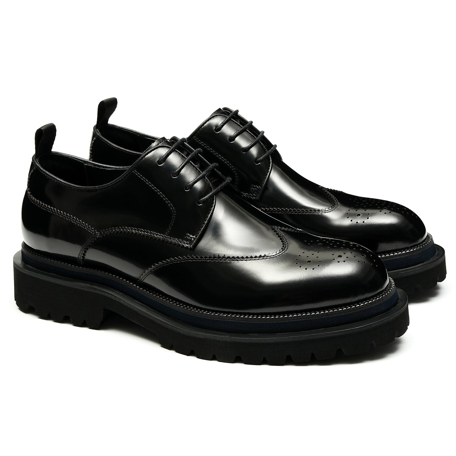 Patent leather carved brogue men's derby shoes D23679 black - Divinch