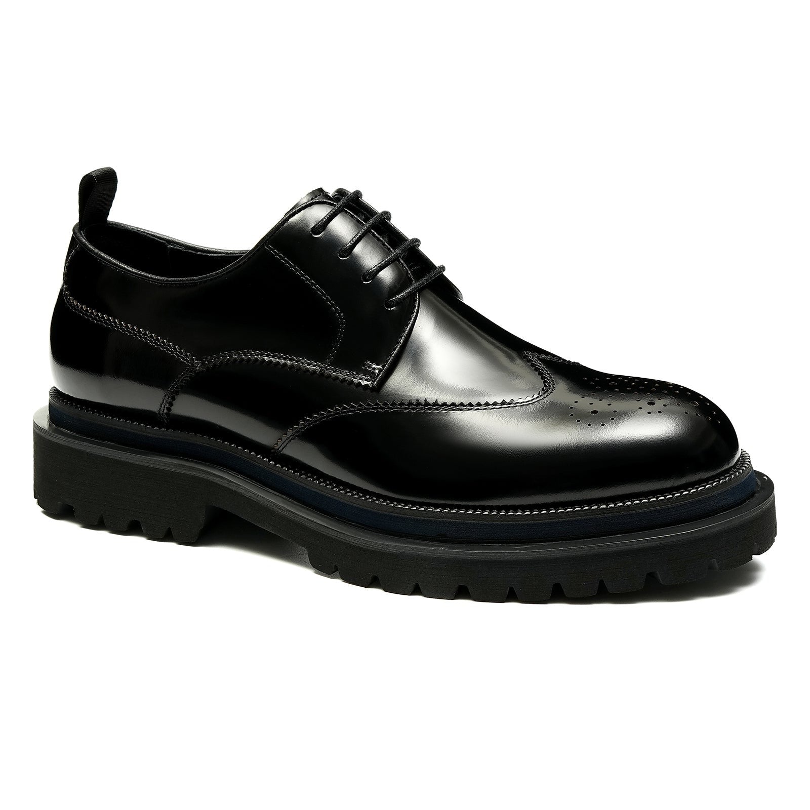 Patent leather carved brogue men's derby shoes D23679 black - Divinch