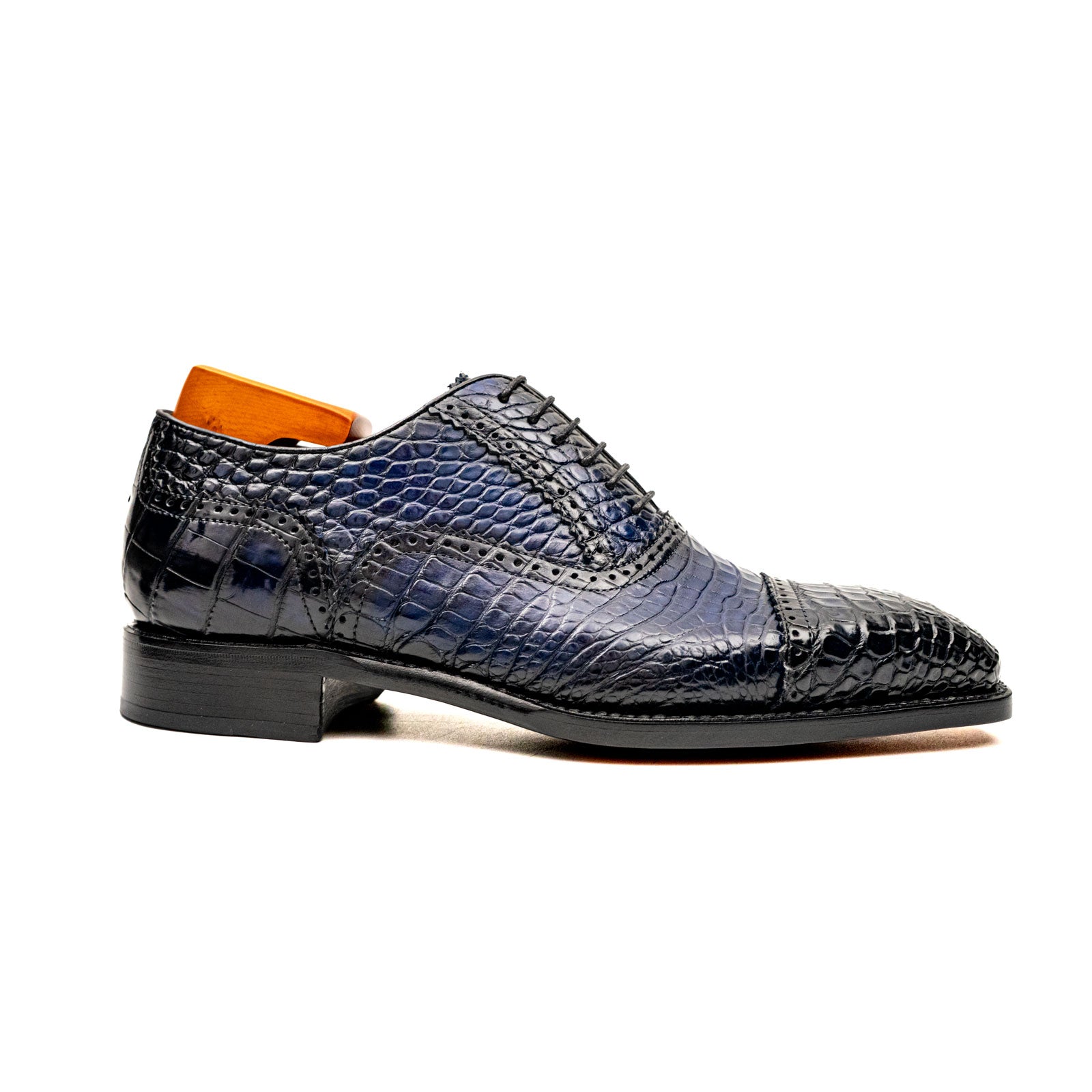 Scarpe Oxford in coccodrillo blu bicolor