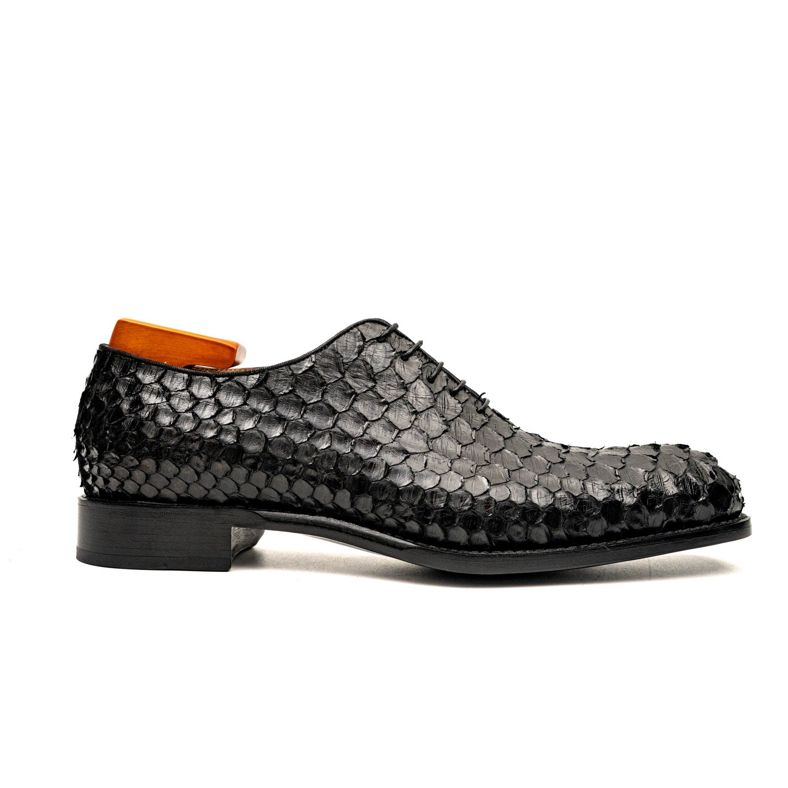 Men's Black Python Leather Oxfords