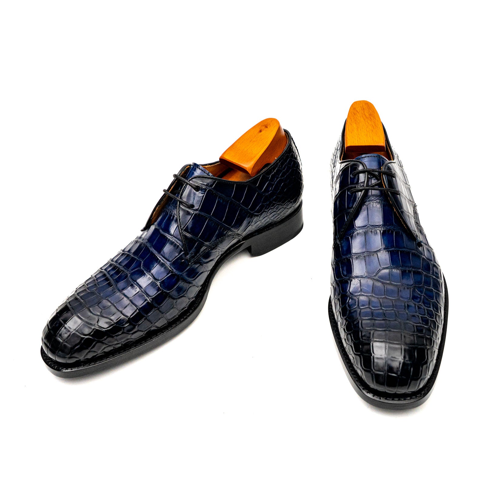 Blue Crocodile Leather Derby Shoes