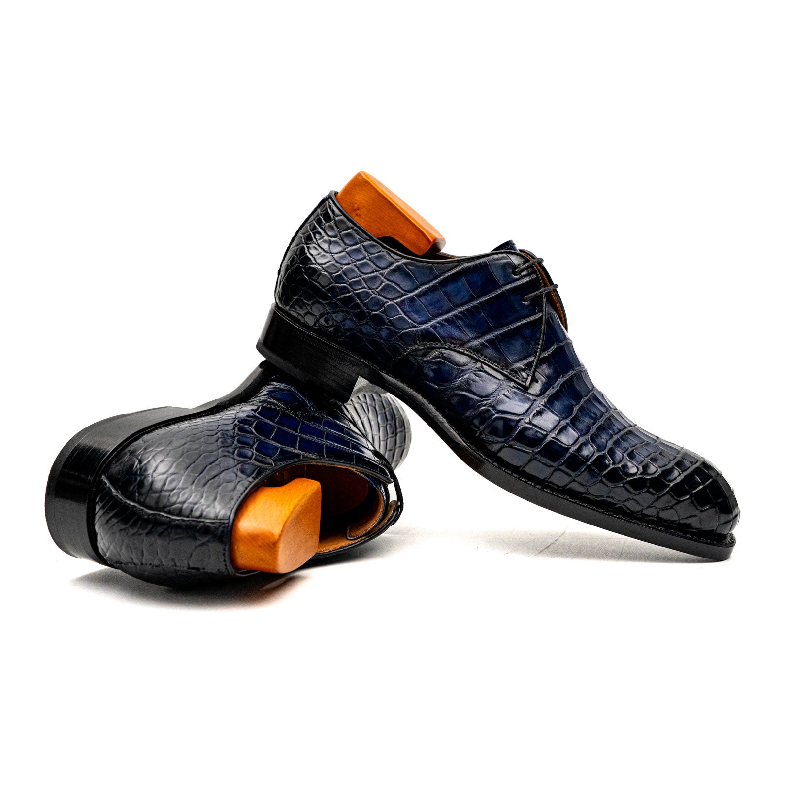 Blue Crocodile Leather Derby Shoes