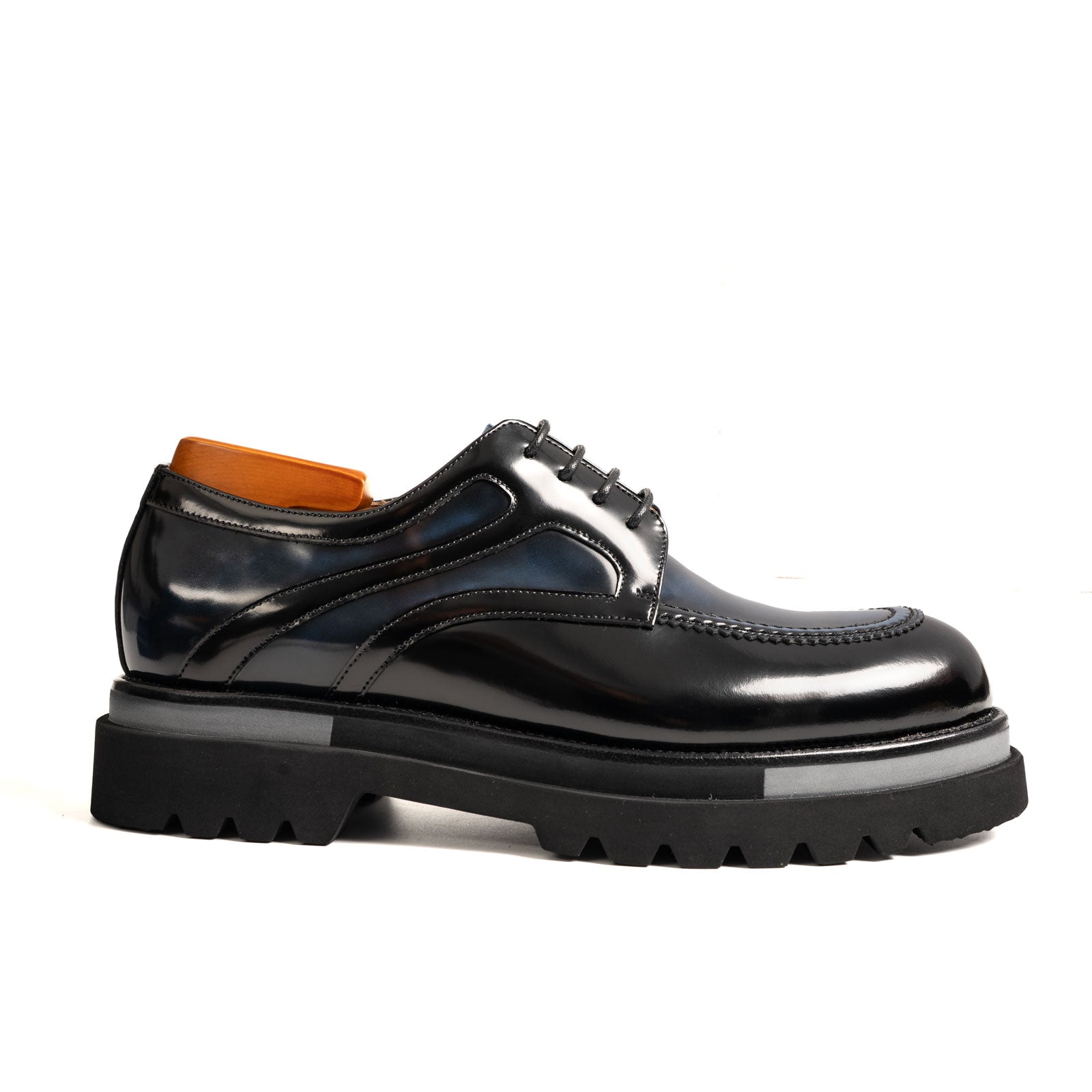 Midnight Blue Polished Moc-Toe Derby