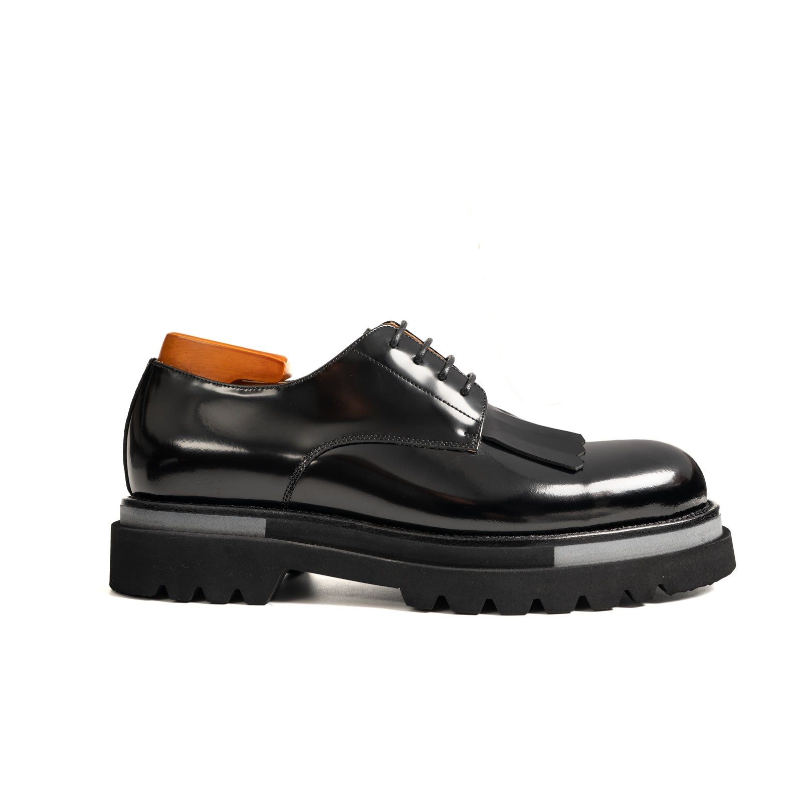 Black Polished Leather Kiltie Derby