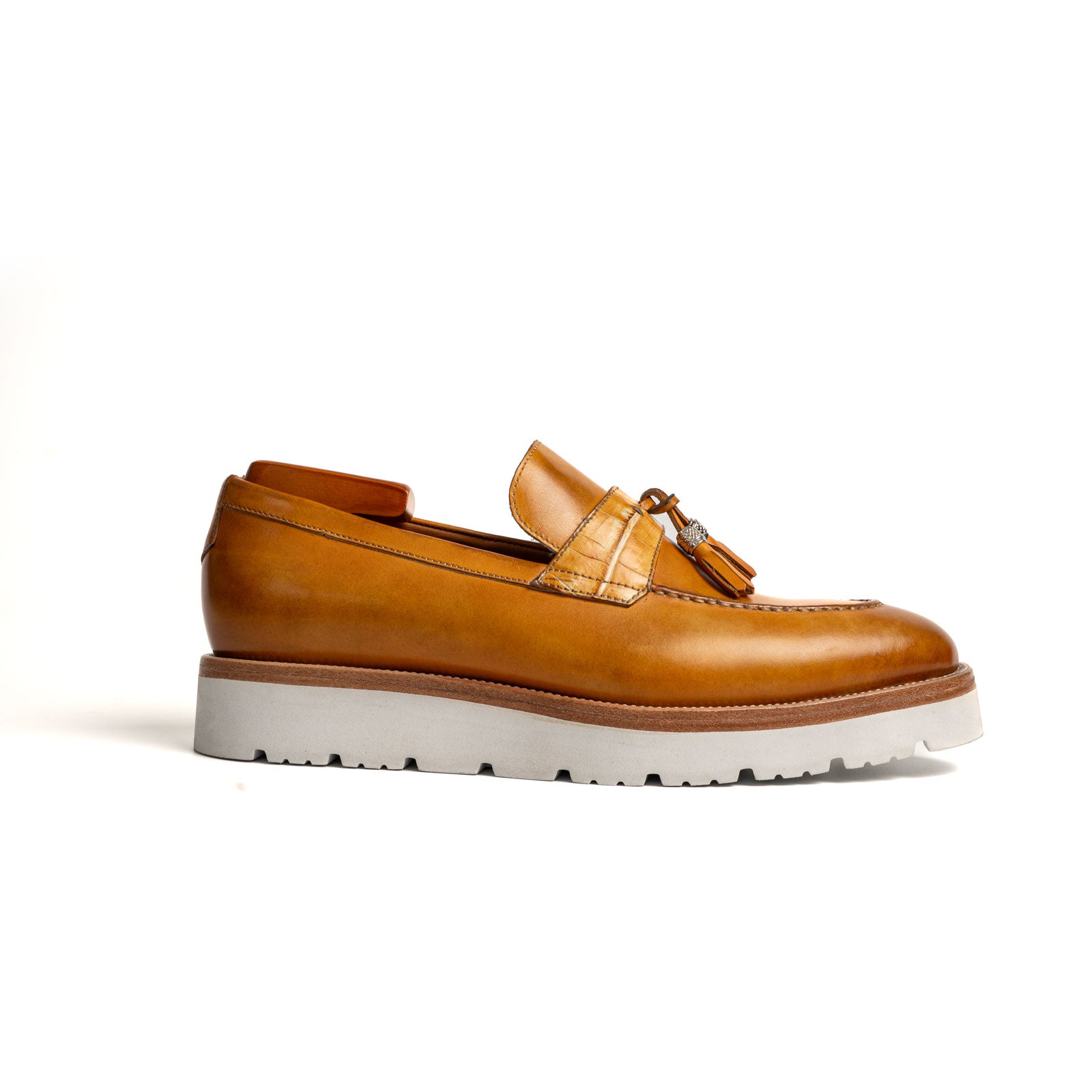 Chaussures à boucle effet lézard avec semelle épaisse rouge