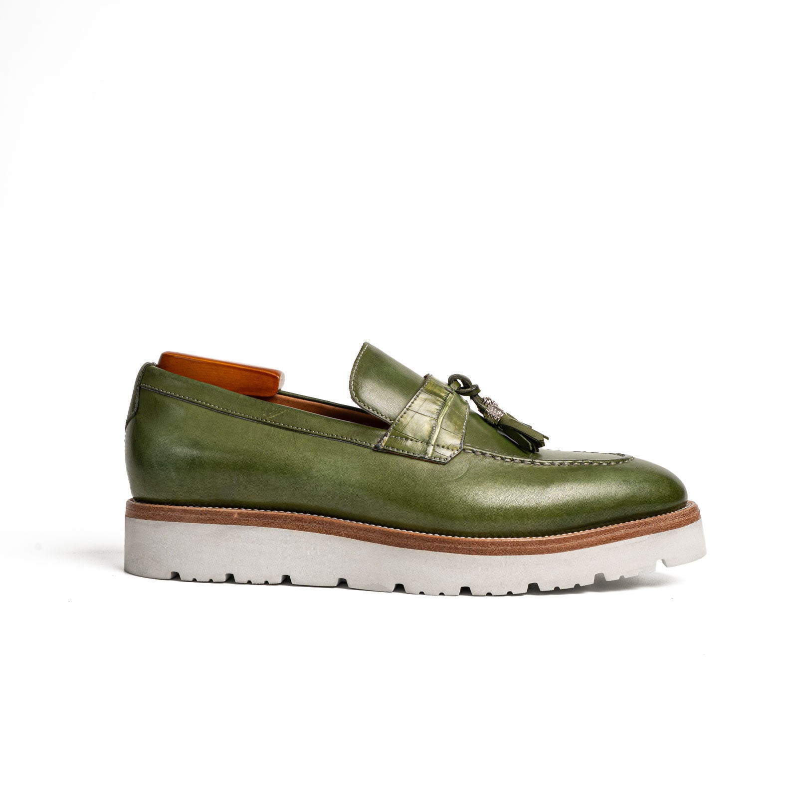 Olive Green Crocodile Tassel XL Loafers