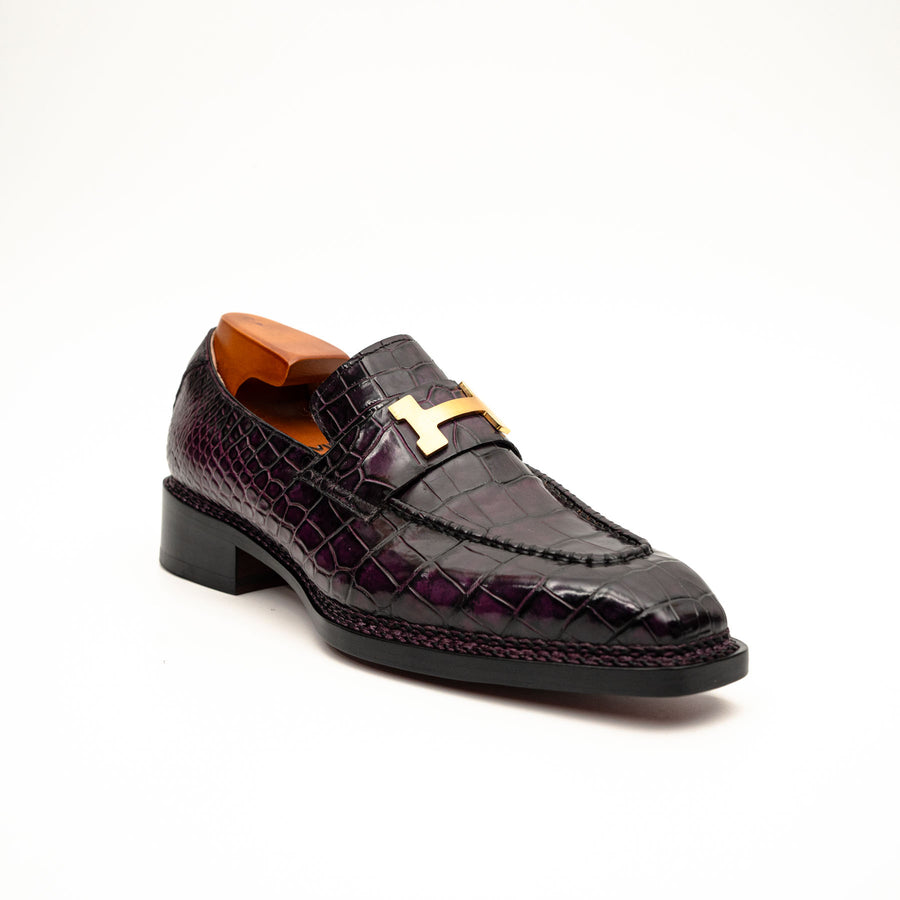 Black Burgundy Crocodile Bit Loafer