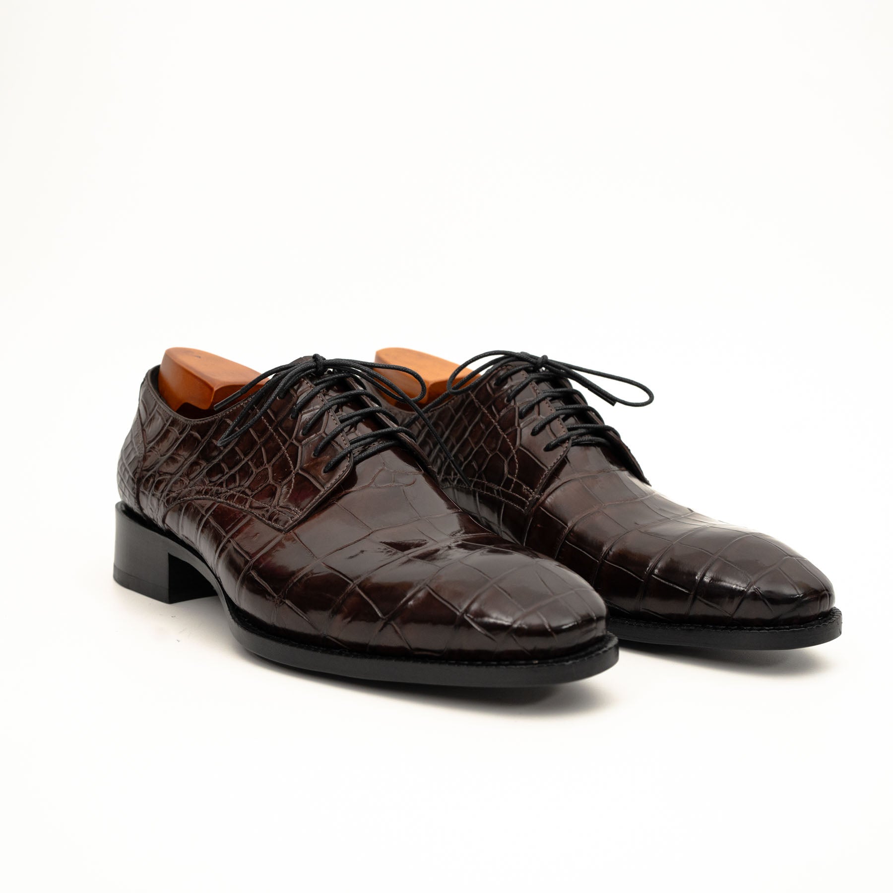 Dark Brown Crocodile-Textured Derby