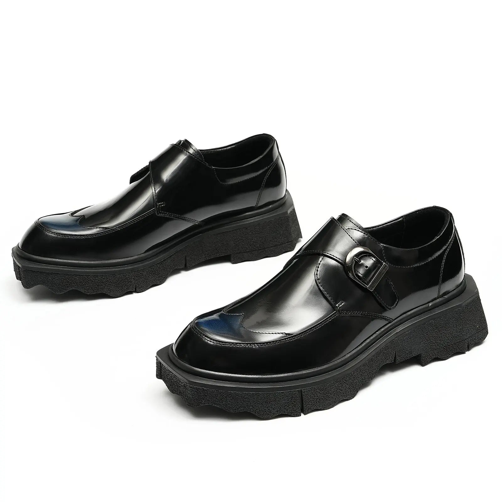 Business formal buckle foam thick sole Monk Shoes D23676 Black - Divinch