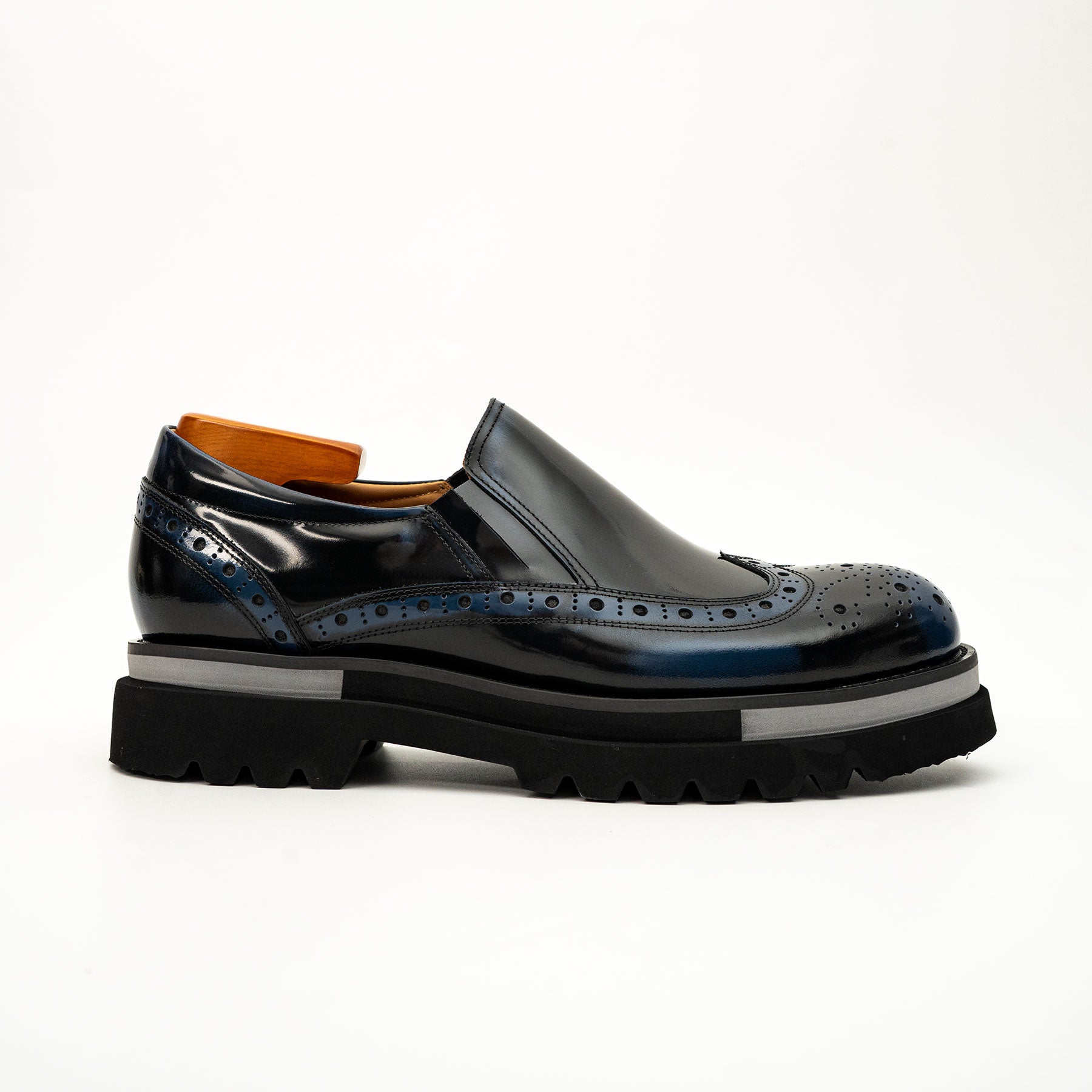 Black-Blue Brogue Lug-Sole Loafer