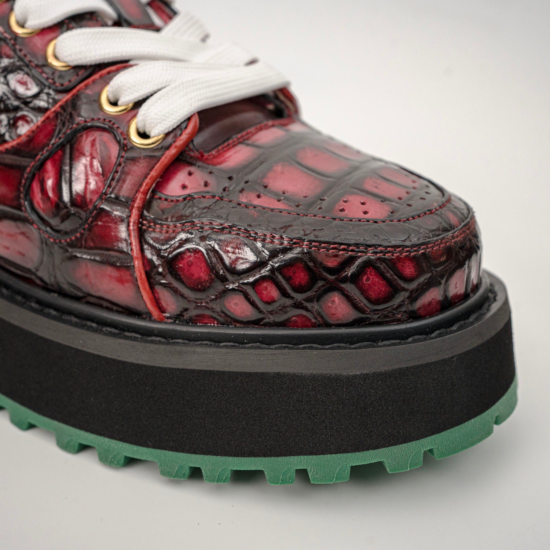 Burgundy Crocodile Platform Sneaker