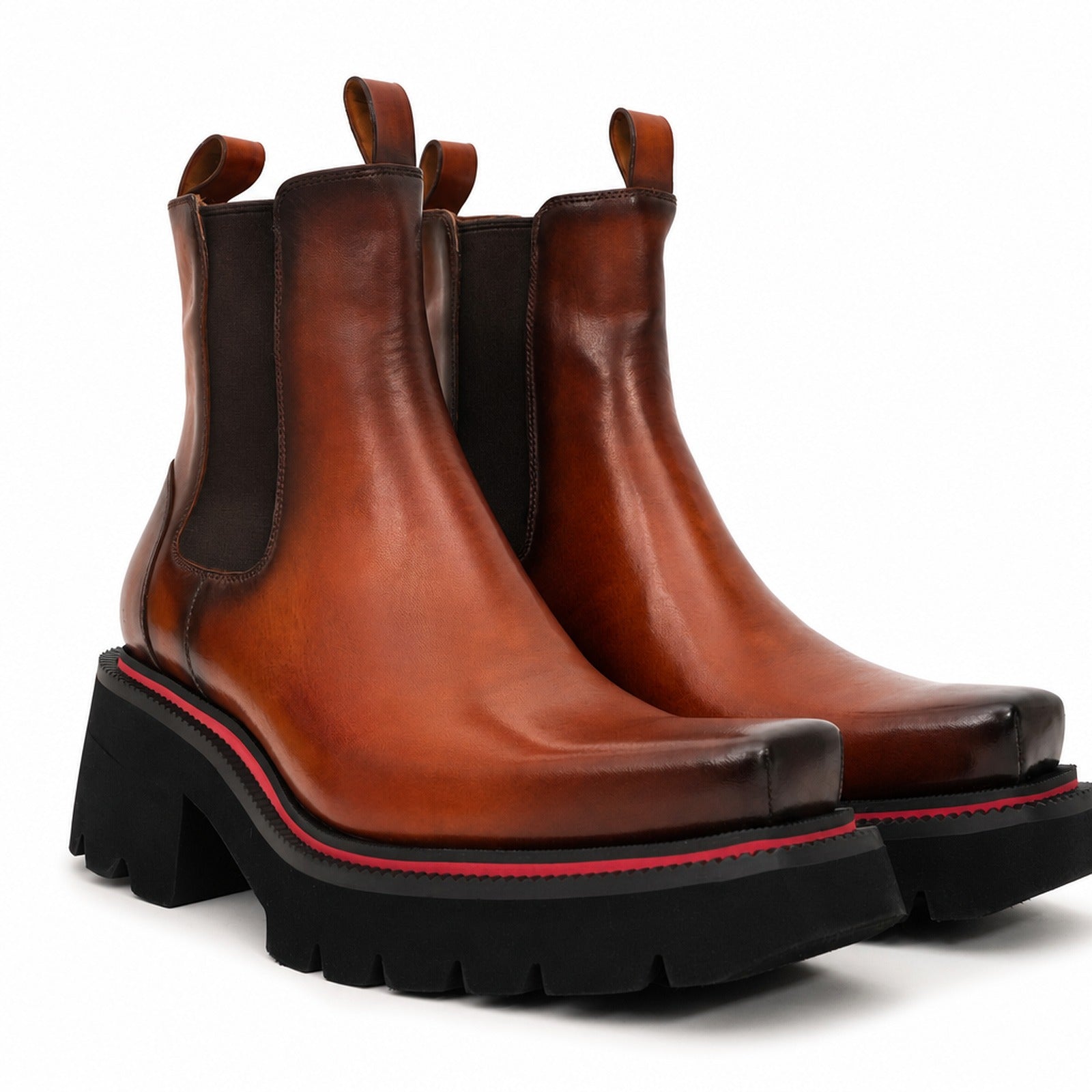 Grüne Patina Plateau-Sneaker aus Leder