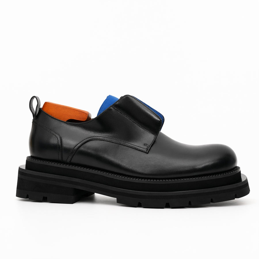 Black Blue Lug Sole Derby Shoes