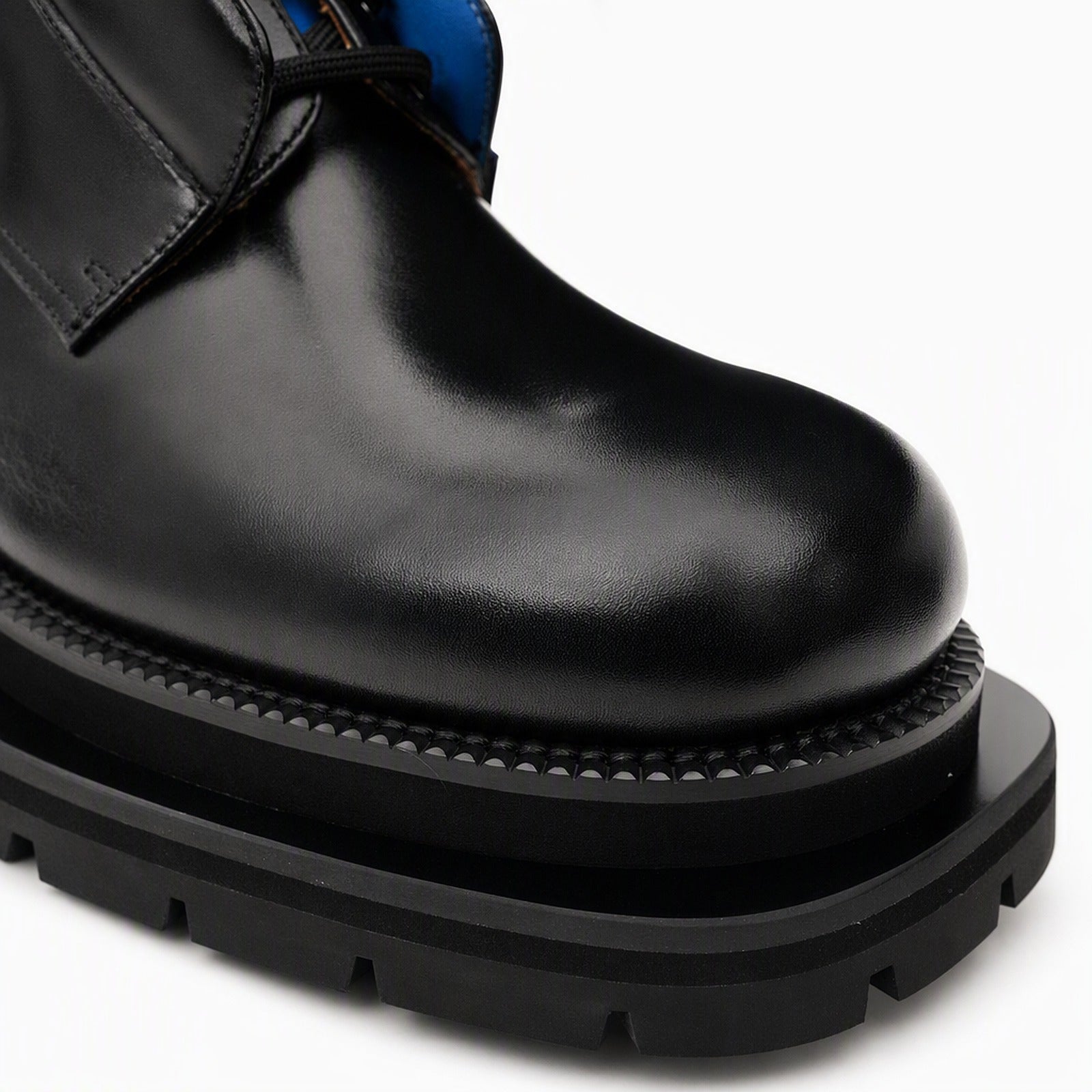 Black Blue Lug Sole Derby Shoes